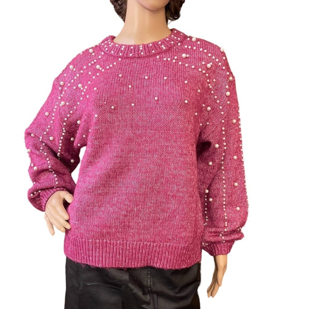 Mod X Long Sleeve Sweater Womens Size XL with Faux Pearl Embellishments